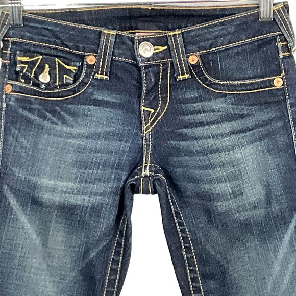 True Religion Womens Jeans Joey Twisted Seam Flare Leg Bootcut Dark Wash 26 x 32 - Picture 6 of 16